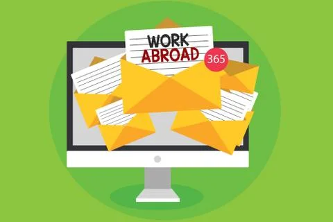 Conceptual hand writing showing Work Abroad. Business photo showcasing Immersed Stock Illustration