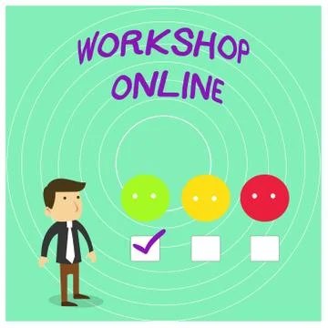 Conceptual hand writing showing Workshop Online. Business photo showcasing room Stock Illustration