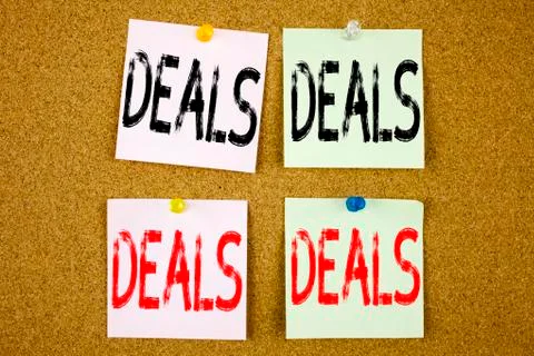Conceptual hand writing text caption inspiration showing Deals Business conce 스톡 사진