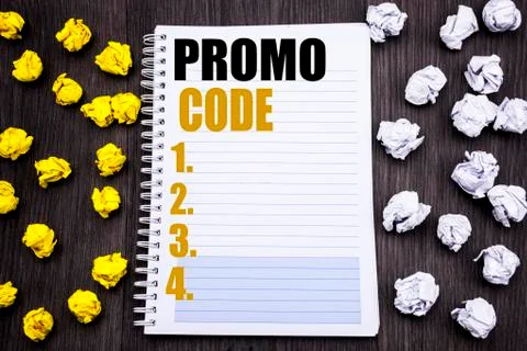 Conceptual hand writing text caption showing Promo Code. Business concept for 스톡 사진