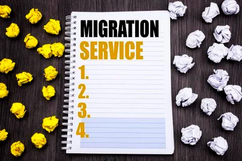 Conceptual hand writing text caption showing Migration Service. Business conc Stock Photos