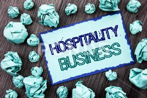 Conceptual hand writing text showing Hospitality Business. Concept meaning In Stock Photos