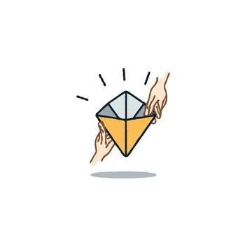 Conceptual hands presenting or exchanging a stylized diamond shape idea gen.. Stock Illustration