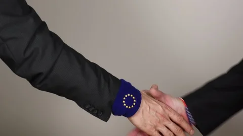 Conceptual handshake between USA and UE Stock Footage 105203245