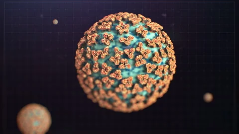Conceptual Hantavirus Particle with Teal Surface and Orange Spikes Stock Footage 334433616