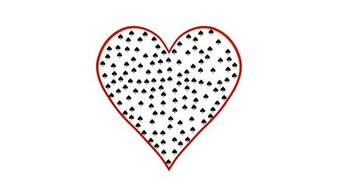 A conceptual heart shape filled with a black spades pattern symbolizing unlucky  Stock Illustration