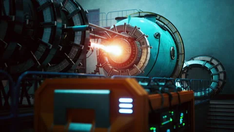 Conceptual high tech power thermonuclear or nuclear reactor Video stock 181939760