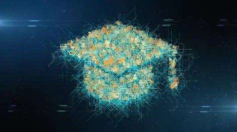 Conceptual icon cloud 3D node for online learning and distance education  Illustrazione stock