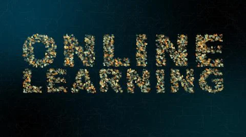 Conceptual icon cloud 3D node for online learning and distance education  Stockillustratie