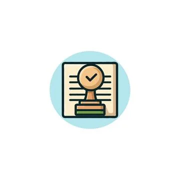 Conceptual icon portraying verification process with rubber stamp and docum.. Stock Illustration