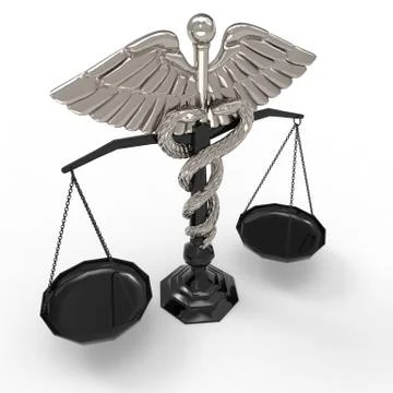 Conceptual idea of justice in medicine 3d rendering Illustrazione stock