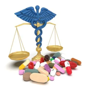 Conceptual idea of justice in pharmacy 3d rendering Stock Illustration
