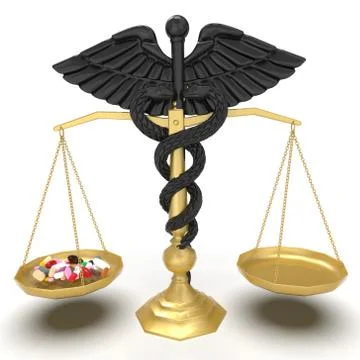 Conceptual idea of justice in pharmacy 3d rendering 库存插图