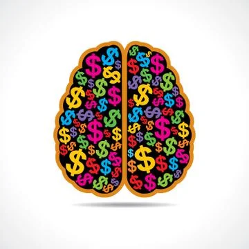 Conceptual idea  silhouette image of brain with dollar symbol Illustrazione stock