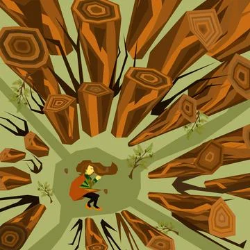 Conceptual illustration about cutting down trees and forests Stock Illustration