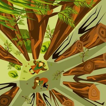 Conceptual illustration about cutting down trees and forests Stock Illustration