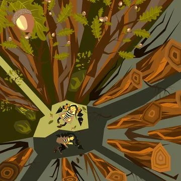Conceptual illustration about cutting down trees and oak forests Stock Illustration