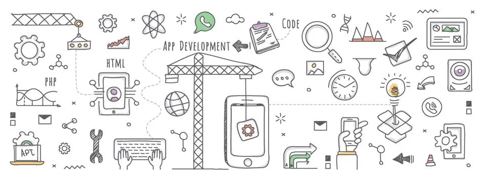 Conceptual illustration of app development 스톡 일러스트