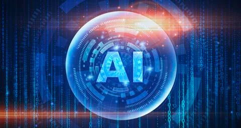 Conceptual illustration for artificial intelligence AI logo over futuristic Illustrazione stock