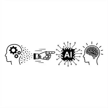 Conceptual illustration of artificial intelligence evolution from human tho.. Иллюстрация