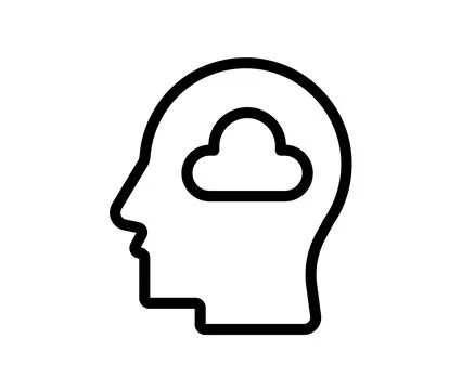 Conceptual Illustration of Human Head with Cloud Representing Thoughts Stock Illustration