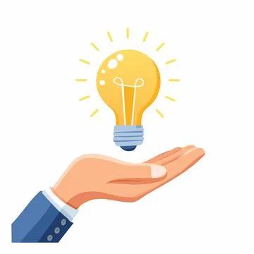 Conceptual illustration of a light bulb floating above an open palm. Ideal .. Stock Illustration
