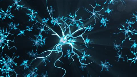 Conceptual illustration of neuron cells send an electrical charge for transmit Stock Illustration