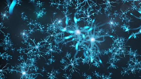 Conceptual illustration of neuron cells send an electrical charge for transmit Stock Illustration