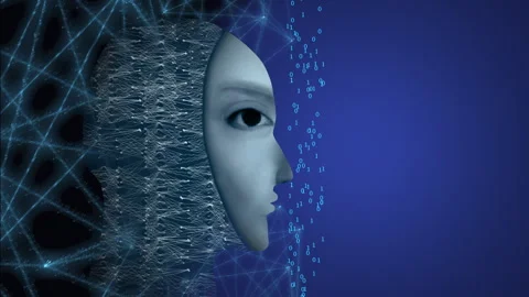 Conceptual illustration of the pro and cons of artificial intelligence, Vídeo Stock 262461179