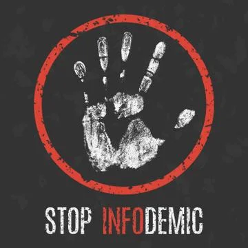 Conceptual illustration. Social problems of humanity. Stop infodemic. Stockillustratie
