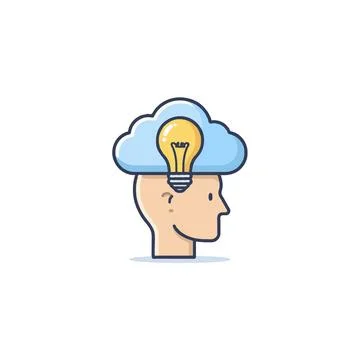 Conceptual illustration symbolizing innovative thinking with cloud shaped m.. Illustrazione stock