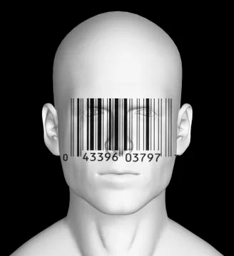 Conceptual image of anthropomorphic figure with bar code Stock Illustration