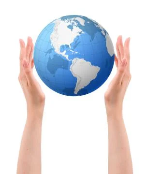 Conceptual image of a big globe on hands Foto stock