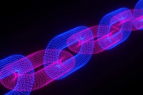 Conceptual image blockchain security chain on black background. 3D illustrati Stock Illustration
