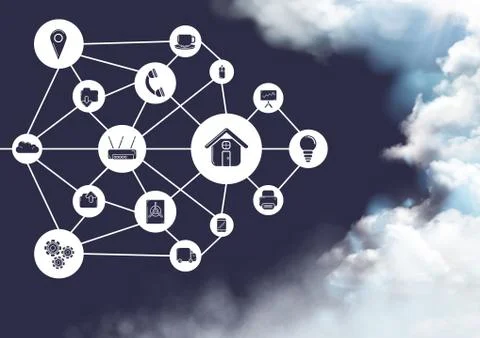 Conceptual image of cloud computing against sky in background イラスト素材