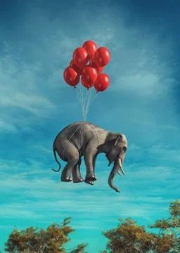 .Conceptual image of an elephant flying Illustrazione stock