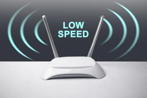 A conceptual image featuring a minimalist white wireless internet router wi.. Stock Photos