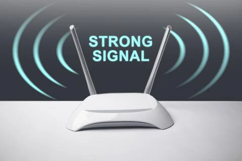 A conceptual image featuring a minimalist white wireless internet router wi.. Stock Photos