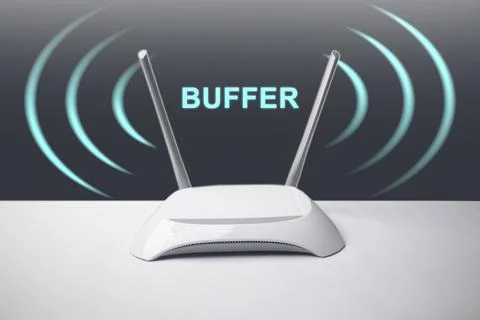 A conceptual image featuring a minimalist white wireless internet router wi.. Stock Photos