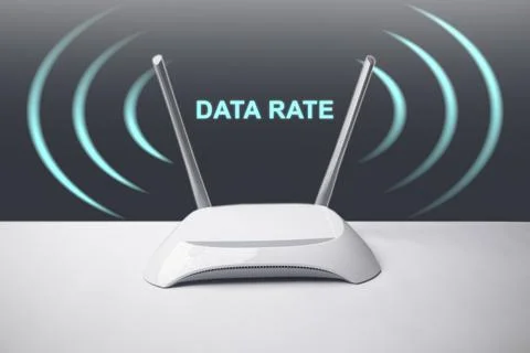 A conceptual image featuring a minimalist white wireless internet router wi.. Stock Photos