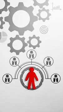 Conceptual image featuring a red figure representing a leader, surrounded b.. Stock Photos
