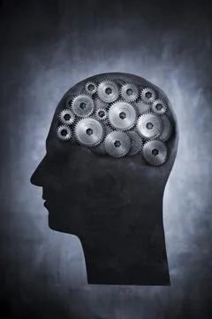 Conceptual image of head filled with cog gears 写真素材