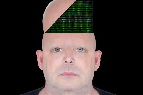 Conceptual image of human programmation. Green binary digits are being inserted  库存照片
