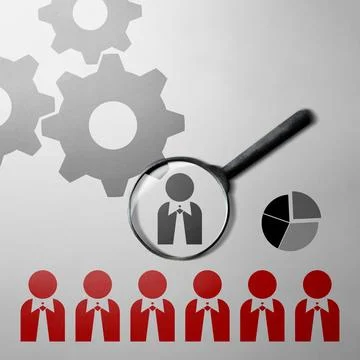 A conceptual image for human resources showing a magnifying glass searching.. 스톡 일러스트