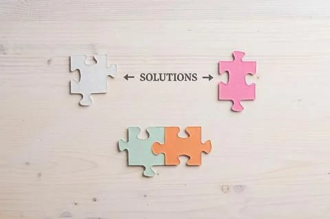 Conceptual image of problem solving with word Solution spelled over wooden ba Foto stock