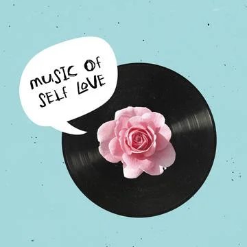 Conceptual image. Retro vinyl record playing music about self-love, self-care Stock Illustration