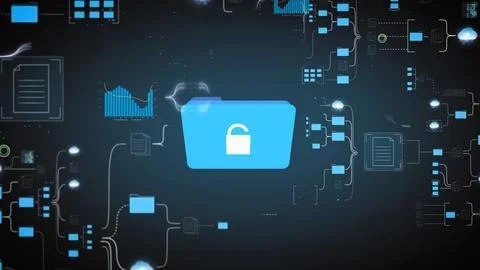 Conceptual image of a secure digital folder in a network, highlighting data Stock Photos