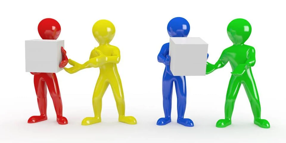 Conceptual image of teamwork. Men with boxes. 3d Conceptual image of teamw... Foto stock