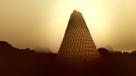 Conceptual image of the Tower of Babel. Bible genesis unity God language Stock Footage
