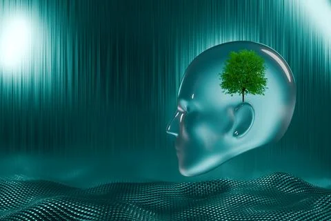 Conceptual image of a transparent head with a tree Illustrazione stock